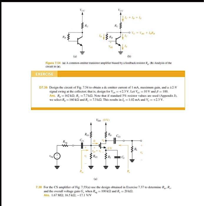 Figure 7.54: A common-emitter transistor amplifier biased by a feedback ...
