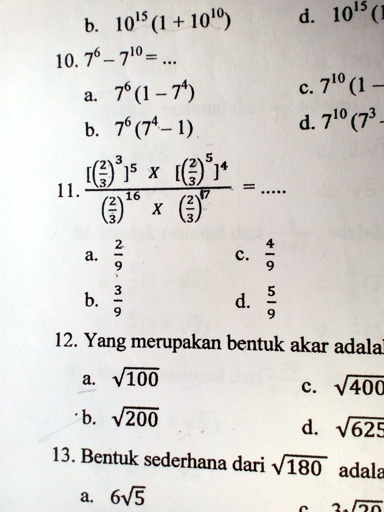ini jawabannya apa no 11 b 10l5 1 100 10 76  710 a 76 1  7 b 76 74  1 3 ic1s x e 1 11 16 x d 10l5 c 7l0 1 d 7l0 73  a 2 c 9 b 2 d 5 9 9 12 yang merupakan bentuk akar adala a 100 c v4oo b 27886