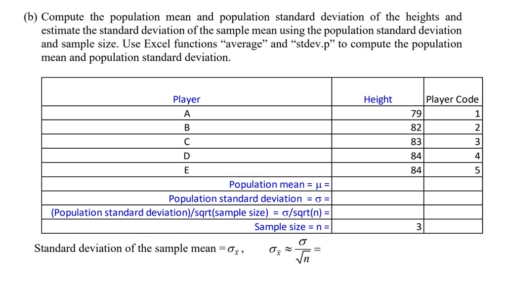 compute the mean and standard deviation of the population