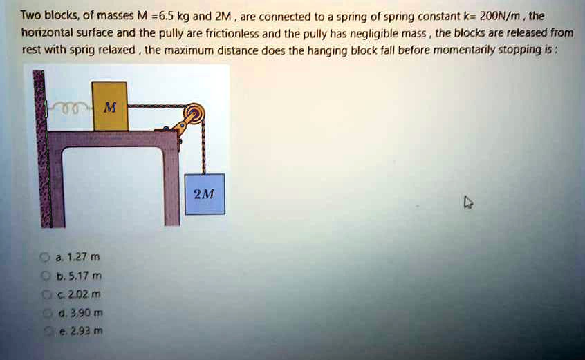 SOLVED: Two blocks, of masses M = 6.5 kg and 2M, are connected to a ...