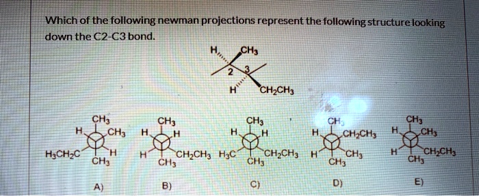 Which of the following newman projections represent the following structure looking down the C2-C3 bond.