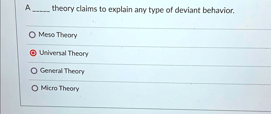 SOLVED: A theory claims to explain any type of deviant behavior. Meso ...