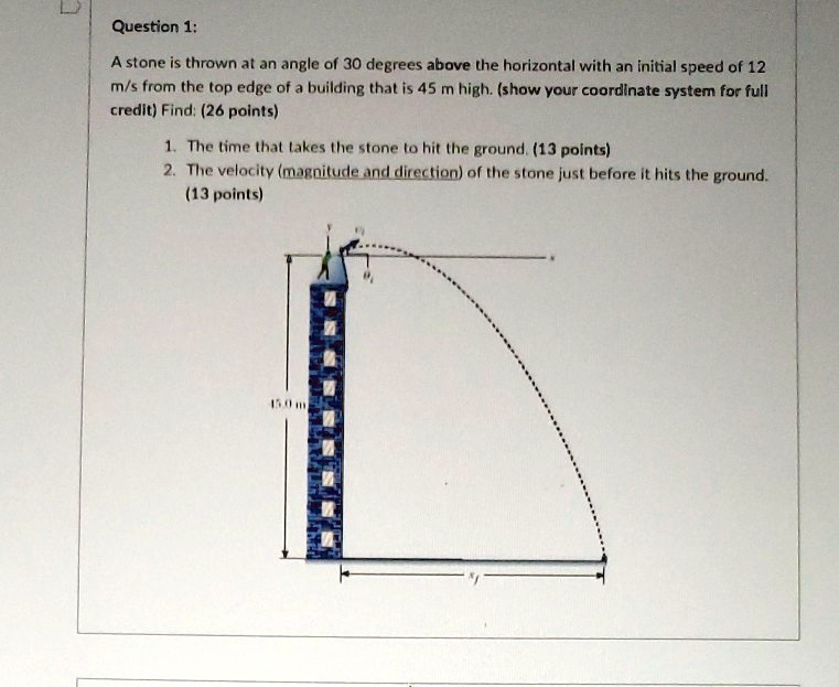 SOLVED: A stone is thrown at an angle of 30 degrees above the ...
