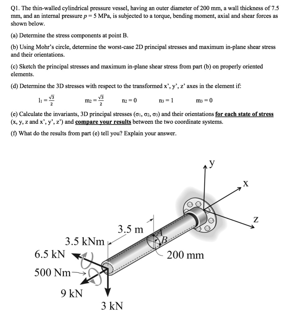 SOLVED: The thin-walled cylindrical pressure vessel, having an outer ...
