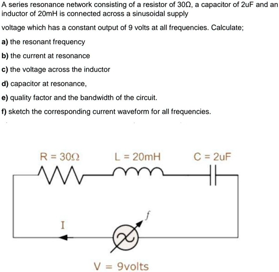 SOLVED A series resonance network consisting of a resistor of 30Î©, a