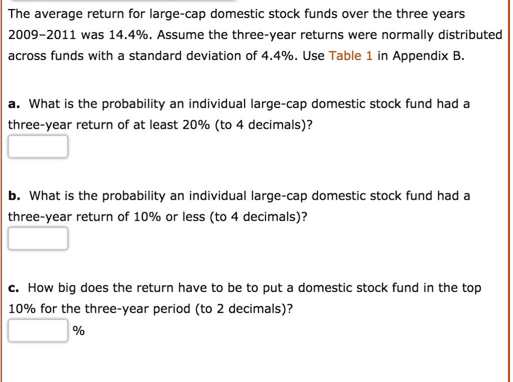 The Average Return For Large cap Domestic Stock Funds SolvedLib