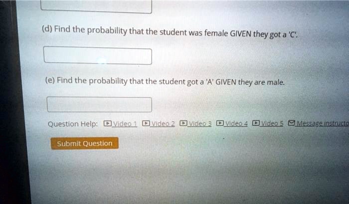 SOLVED d Find the probability that the student was female GIVEN