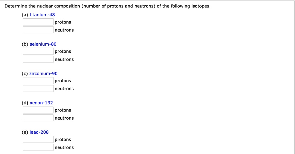 SOLVED Determine the nuclear composition (number of protons and neutrons) of the following