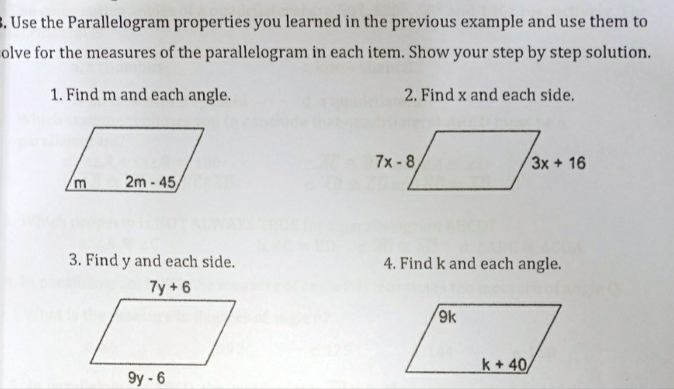 Solved Use The Parallelogram Properties You Learned In The Previous Example And Use Them To 5915