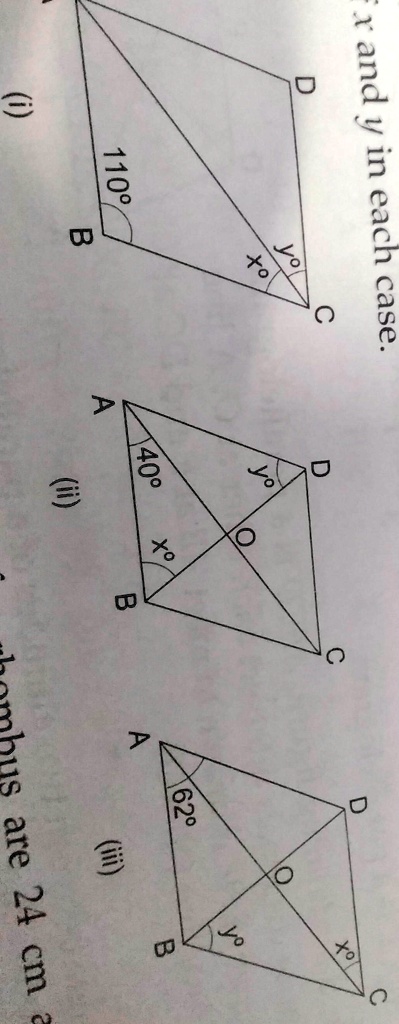 Solved In Each Of The Figure Given Below Abcd Is A Rhombus Find The Value Of X And Y In