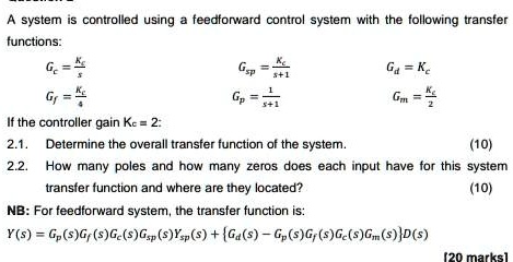 SOLVED: A system is controlled using a feedforward control system with ...