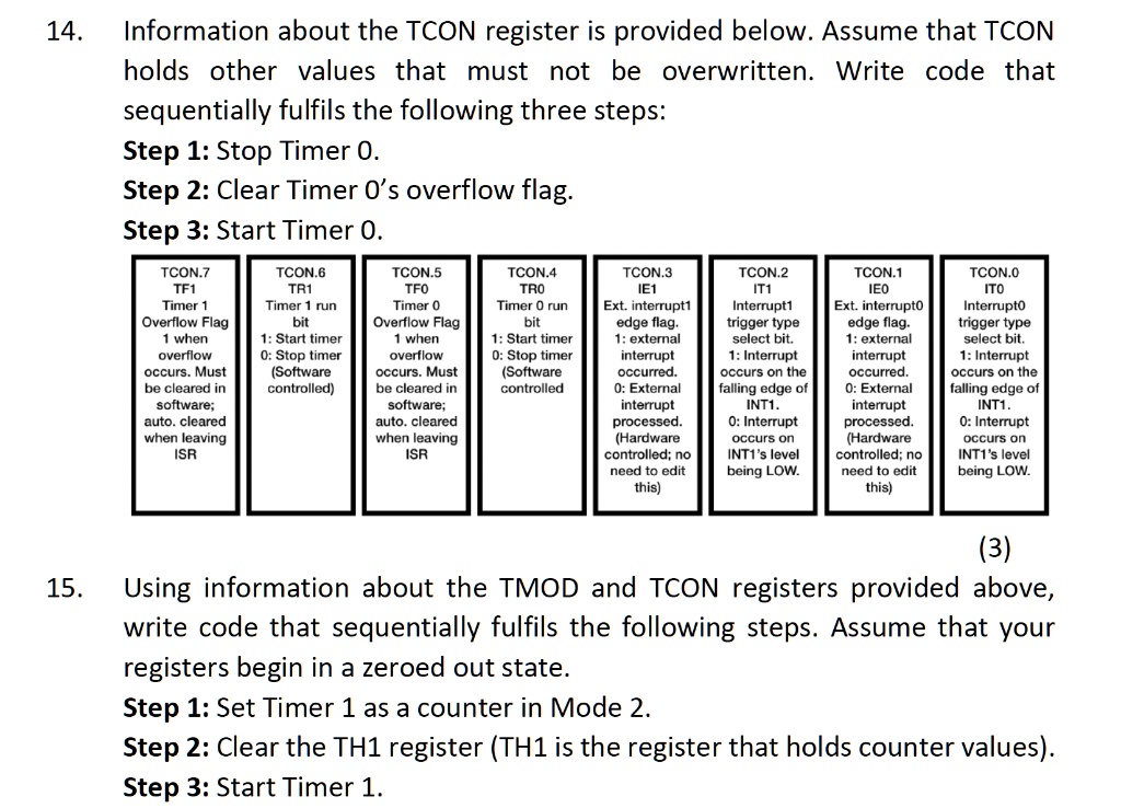 SOLVED: 8051 Microcontroller 14. Information about the TCON register is ...
