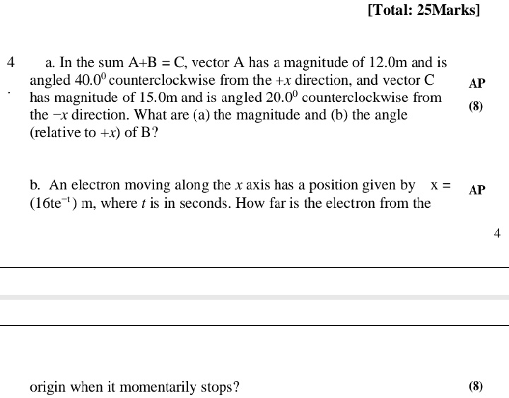 b b an electron moving along the x axis has a position given by x 16tet ...