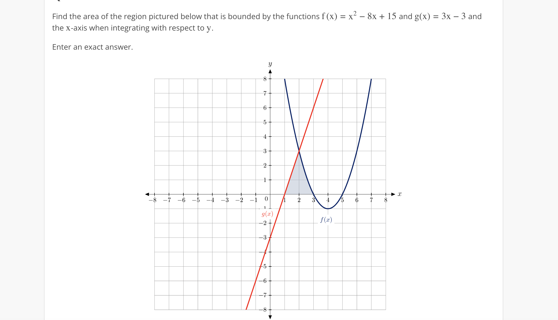 SOLVED: Find the area of the region pictured below that is bounded by ...