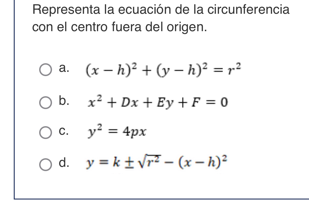 representa la ecuacion de la circunferencia con el centro fuera del