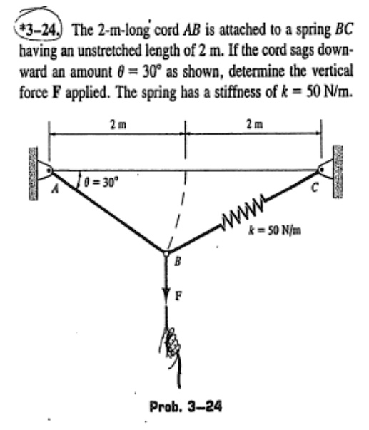 3-24.) The 2-m-long cord AB is attached to a spring BC having an ...