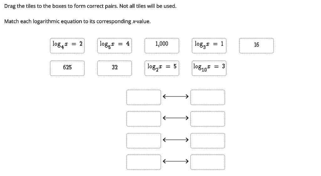 Drag the tiles to the boxes to form correct pairs. Not all tiles will