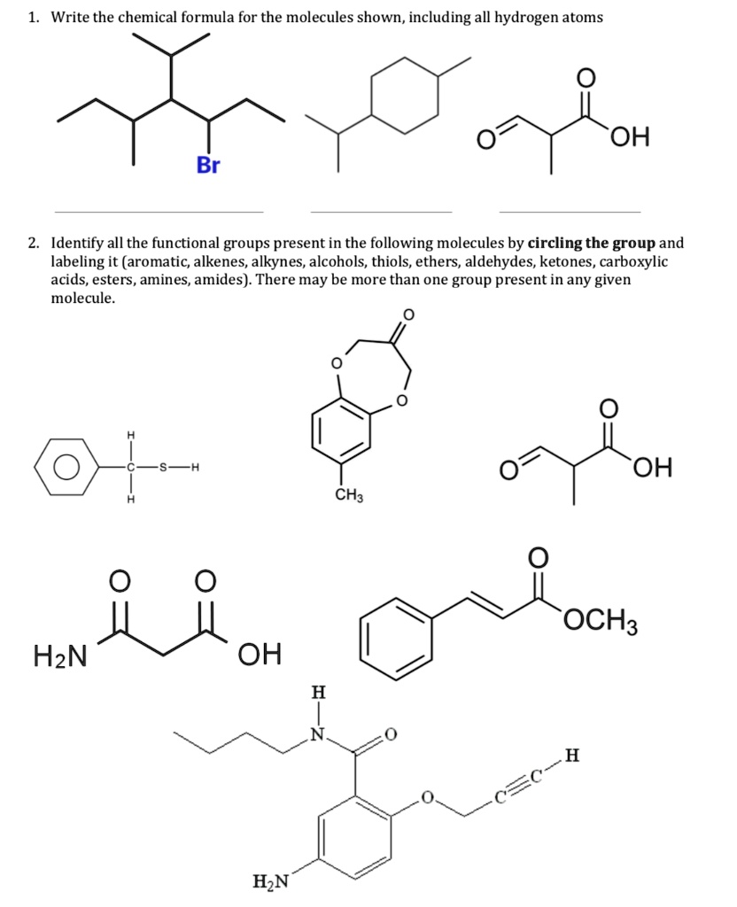 SOLVED: Write the chemical formula for the molecules shown, including ...