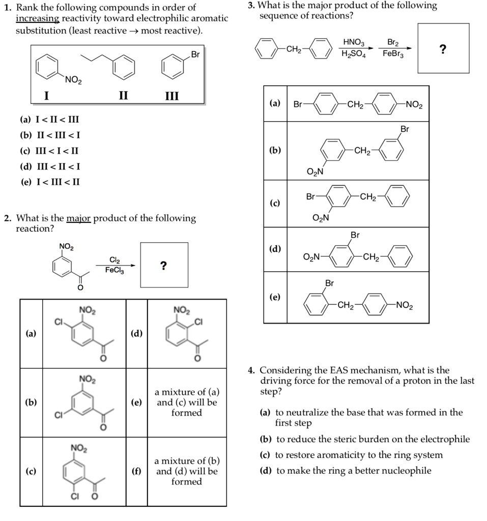 Solved 1 Rank The Following Compounds In Order Of Increasing Reactivity Toward Electrophilic 5049