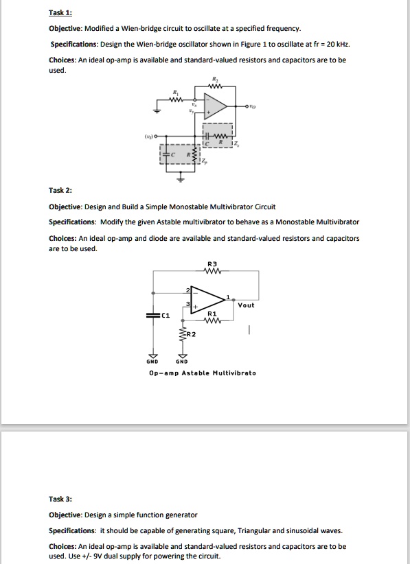 SOLVED: Texts: Task 1: Objective: Modify a Wien-bridge circuit to