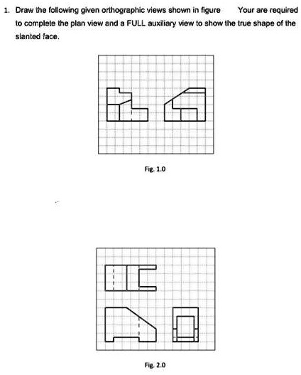 SOLVED: Draw the following given orthographic views shown in Figure 1.0 ...