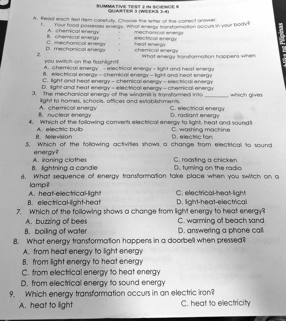 SUMMATIVE TEST 2 IN SCIENCE 6 QUARTER 3 (WEEKS 34) A. Read each test