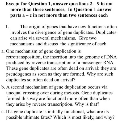 SOLVED The origin of genes that have new functions often involves the