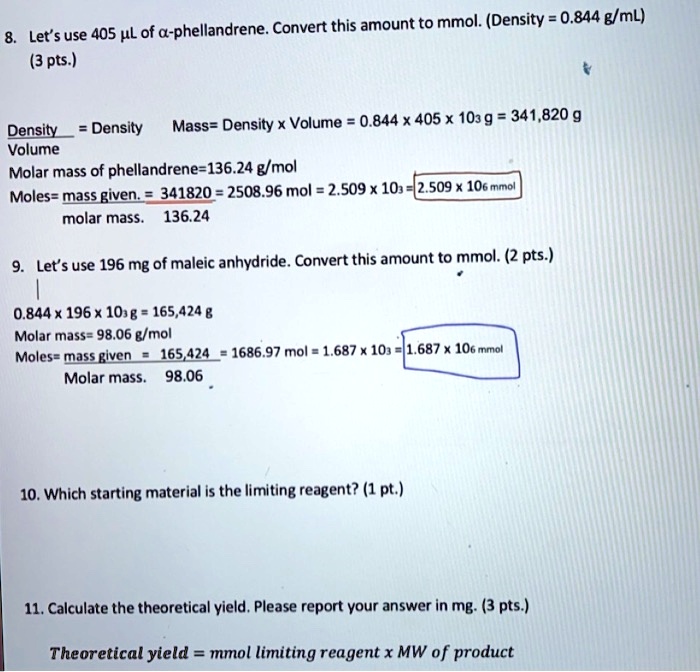Convert this amount to mmol: (Density 0.844 g/mL) Let… - SolvedLib