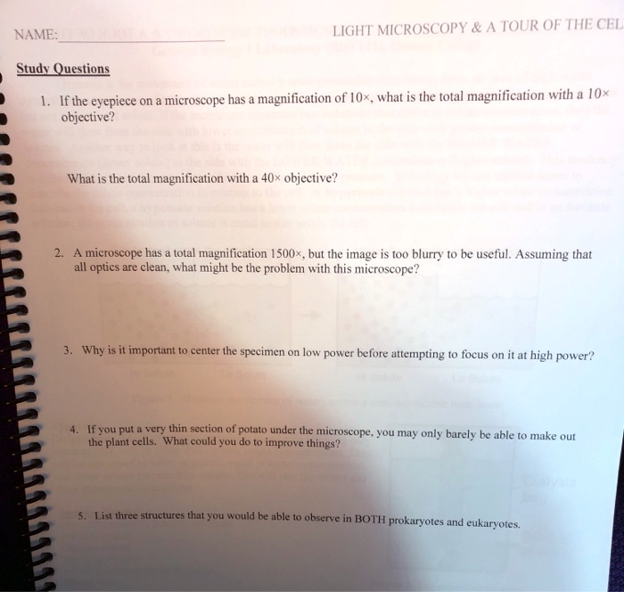 SOLVED LIGHT MICROSCOPY A TOUR OF THE CELL NAME Study Questions If
