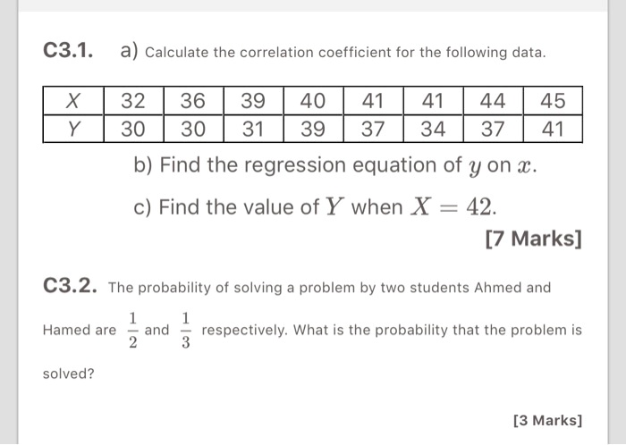 c31 calculate the correlation coefficient for the following data 32 30 ...