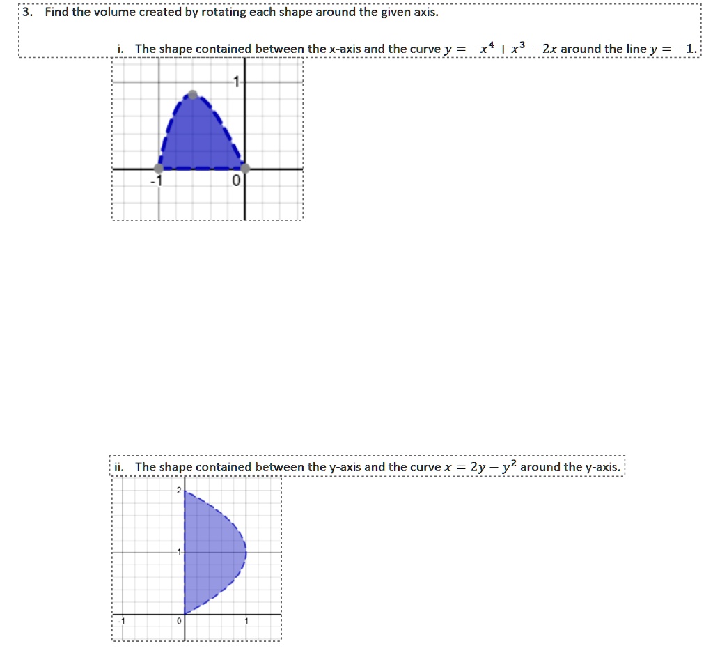 SOLVED: Find the volume created by rotating each shape around the given ...