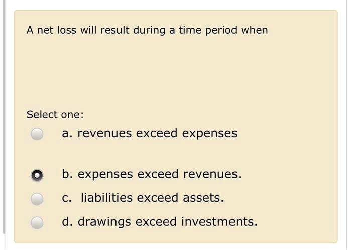SOLVED: A net loss will result during a time period when expenses