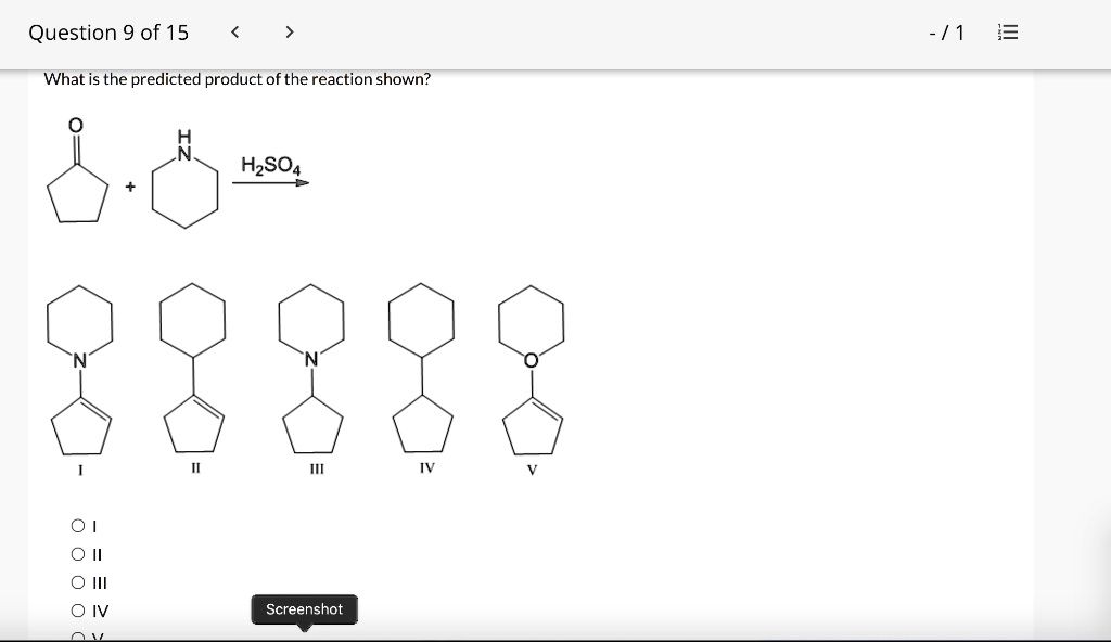 Solved Question 9 Of 15 11 1 What Is The Predicted Product Of The Reaction Shown H2so4 Screenshot 