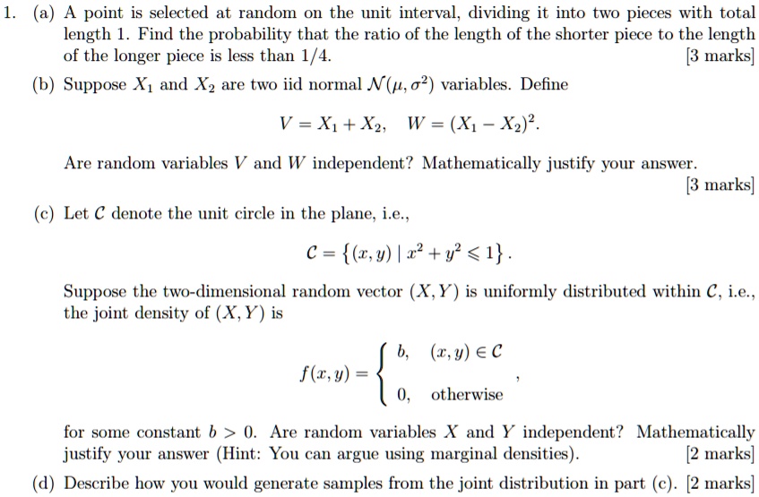 Random In Unit Interval a point is selected at random on the unit interval dividing it into two ...