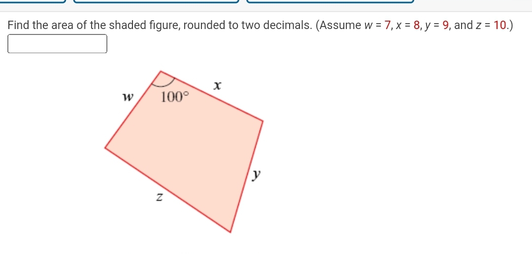 Find the area of the shaded figure rounded to two decimals assume w