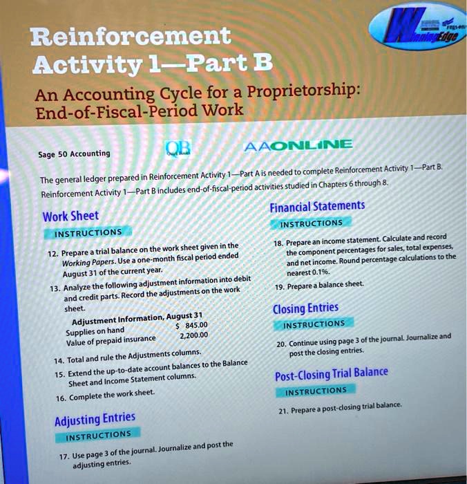 SOLVED: Reinforcement Activity - Part B: An Accounting Cycle For A ...