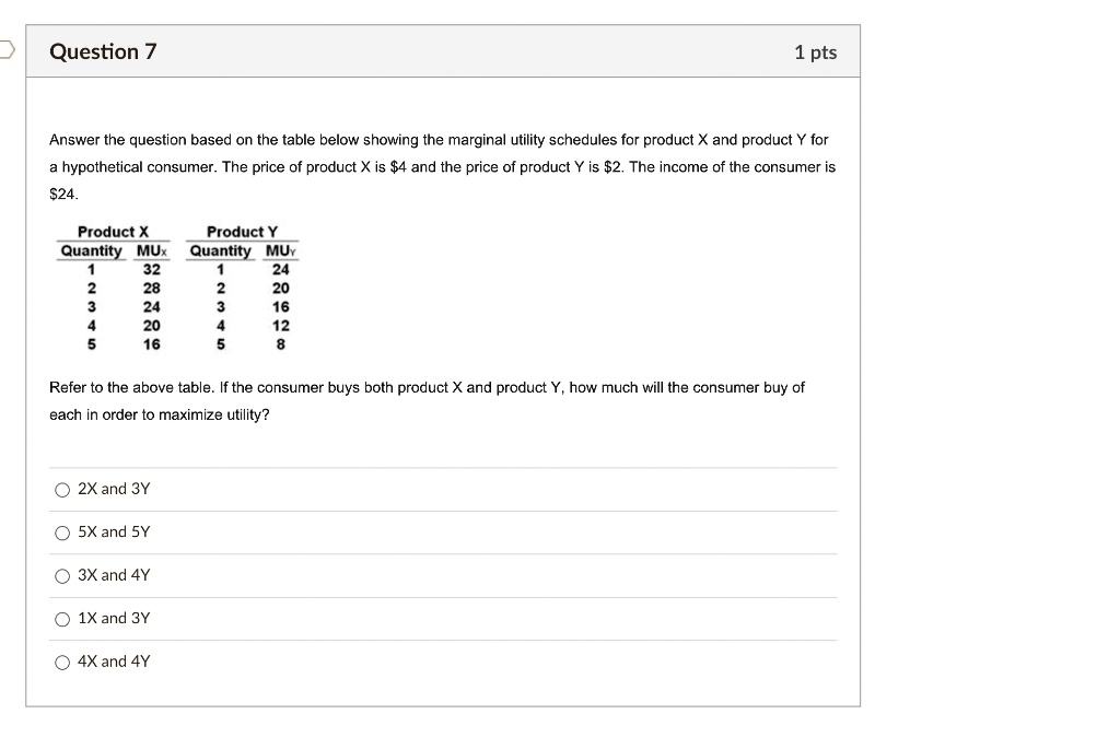 SOLVED: Question 7 1 pt Answer the question based on the table below ...
