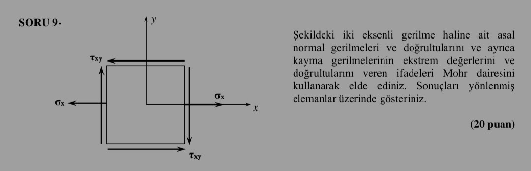 SORU 9. ?ekildeki Iki Eksenli Gerilme Haline Ait Asal Normal ...