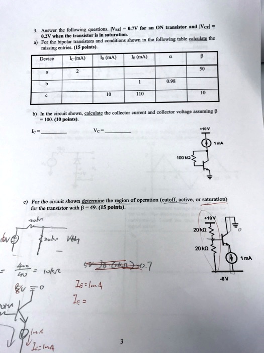 SOLVED: Answer the following questions. [Vaz]=0.7V for an ON transistor ...