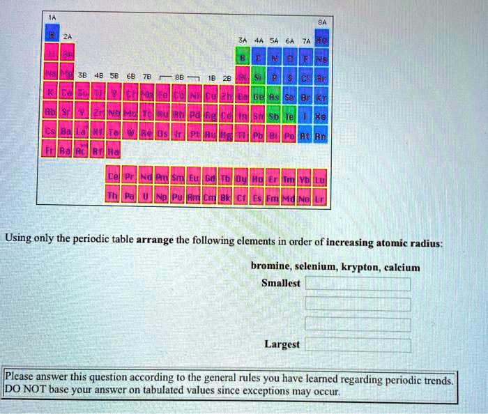 SOLVED 4B 58 68 786 C 88 Using only the periodic table arrange the following clements in order