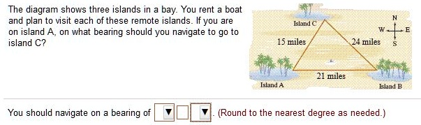 The diagram shows three islands in a bay. You rent a boat and plan to ...