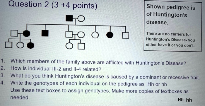 Solved Shown Pedigree Is Of Huntington S Disease There Are No Carriers For Huntington S