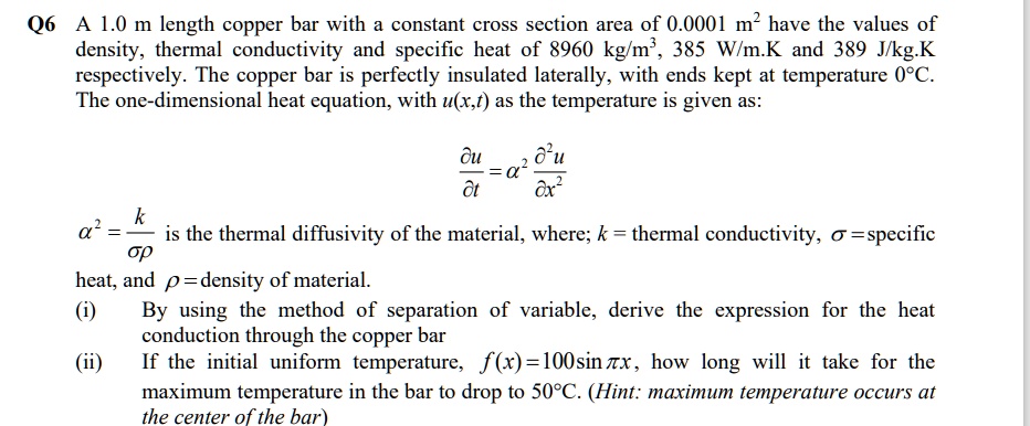 SOLVED: Q6 A 1.0 length copper bar with a constant cross section area ...