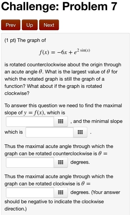 SOLVED: Challenge: Problem 7 Prev Up Next pt) The graph of f(x) 6x + e ...