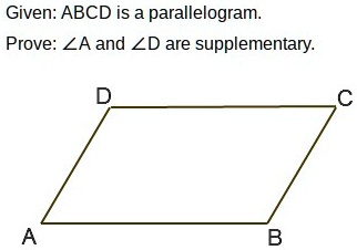 Parallel Form Ad Given: ABCD is a parallelogram. Prove: ∠A and ∠D are...