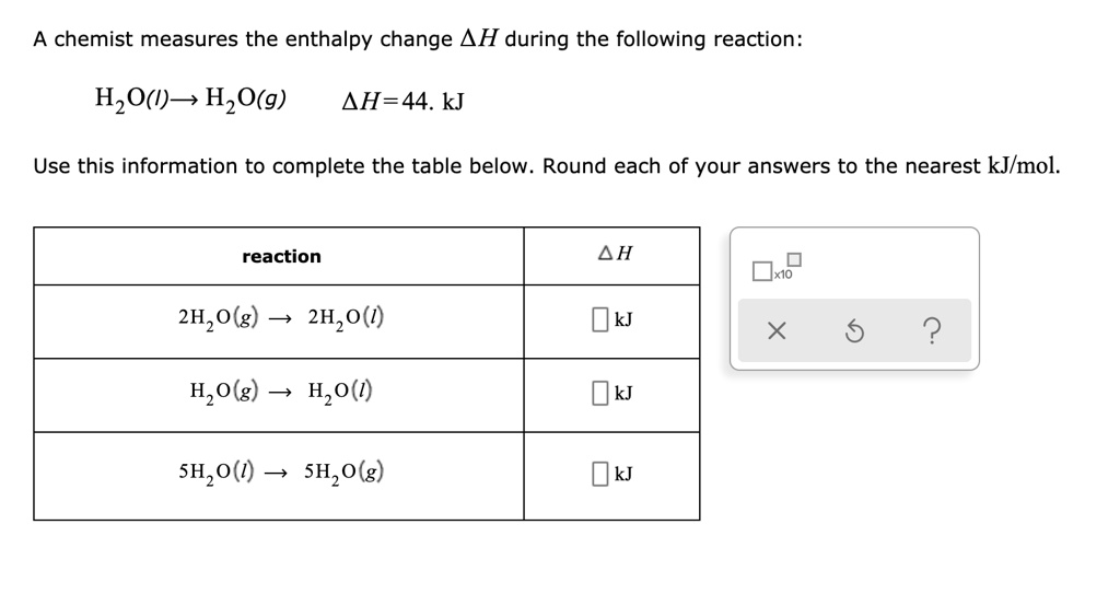 SOLVED: A chemist measures the enthalpy change AH during the following ...