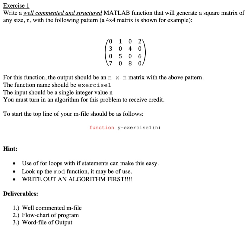 Exercise 1: Write a function that creates an n by n