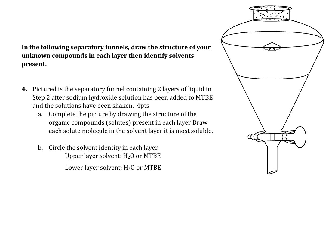 SOLVED In the following separatory funnels, draw the structure of your