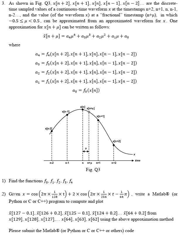 3. As shown in Fig. Q3, x[n+2], x[n+1], x[n], x[n-1], x[n-2] … are the ...