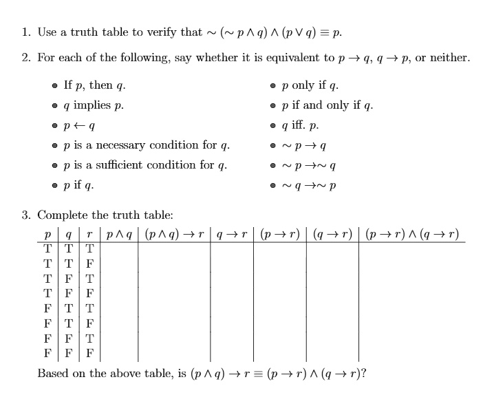 Solved Use Truth Table To Verify That P Q P V Q P For Each Of The Following Say Whether It Is Equivalent To P 4 Q P Or Neither If